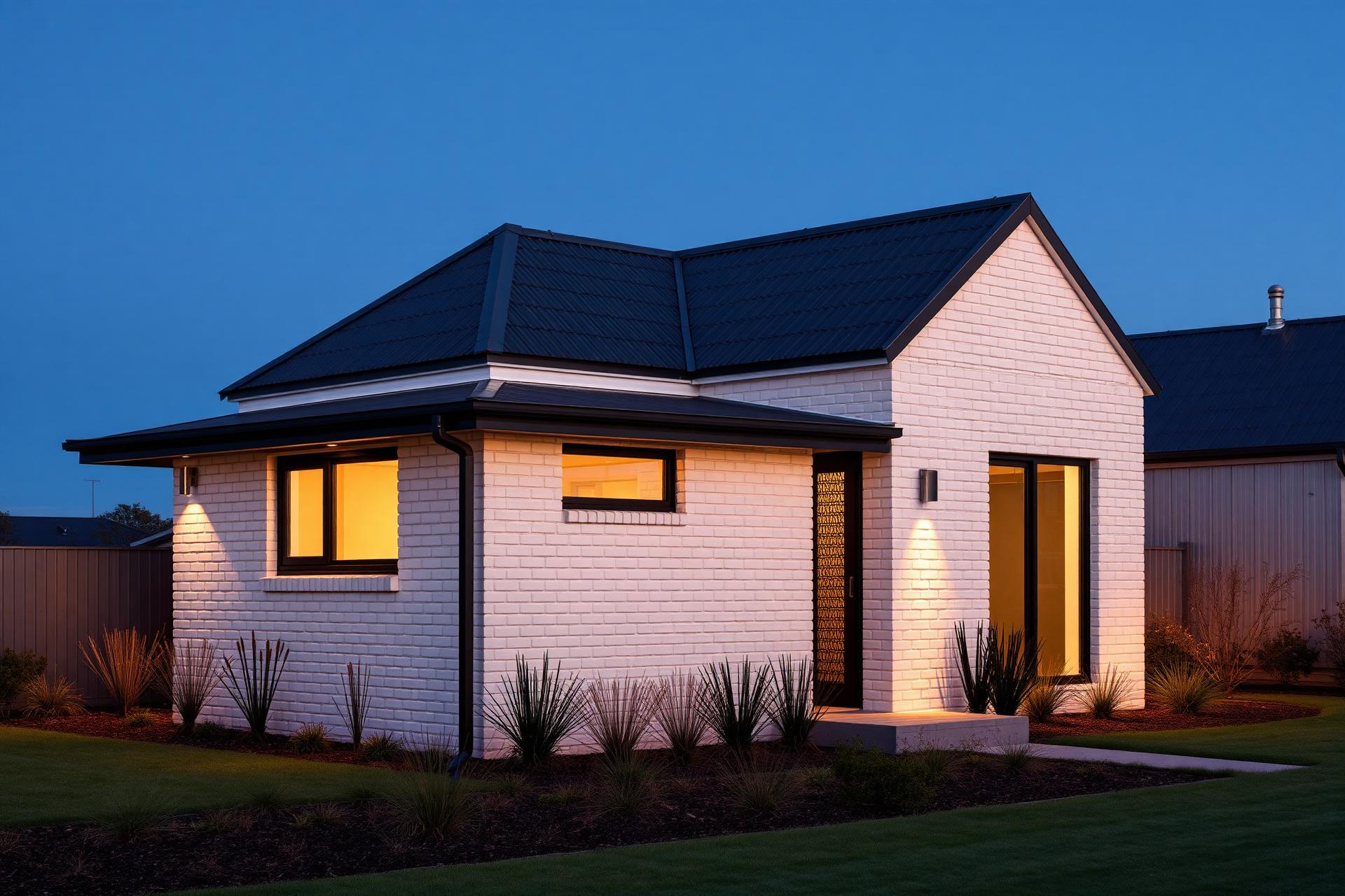 Modern South Coast NSW granny flat exterior at dusk